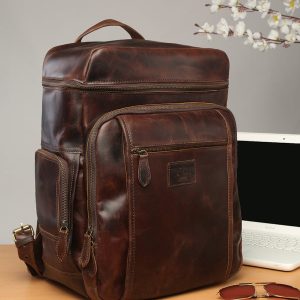 Teakwood Unisex Genuine Leather Brown solid Backpack||Unisex Laptop Bag/Backpack