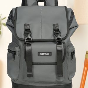 Unisex Leather Grey Casual Backpack