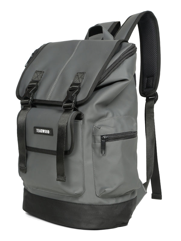 Unisex Leather Grey Casual Backpack - Image 2