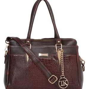 Women Brown Texture Leather Handheld Bag