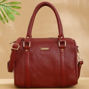 Women Red Texture Leather Structured Bag