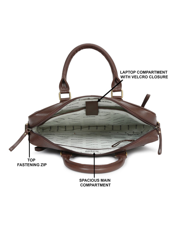 Unisex Brown Croco Texture Leather Bag - Image 3