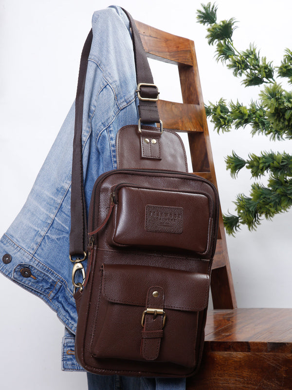 Teakwood Genuine Leather Brown Cross Body Bag