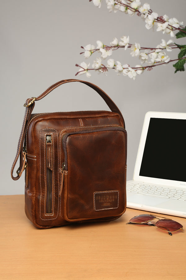 Teakwood Genuine Unisex Tan Genuine Leather Messenger Bag