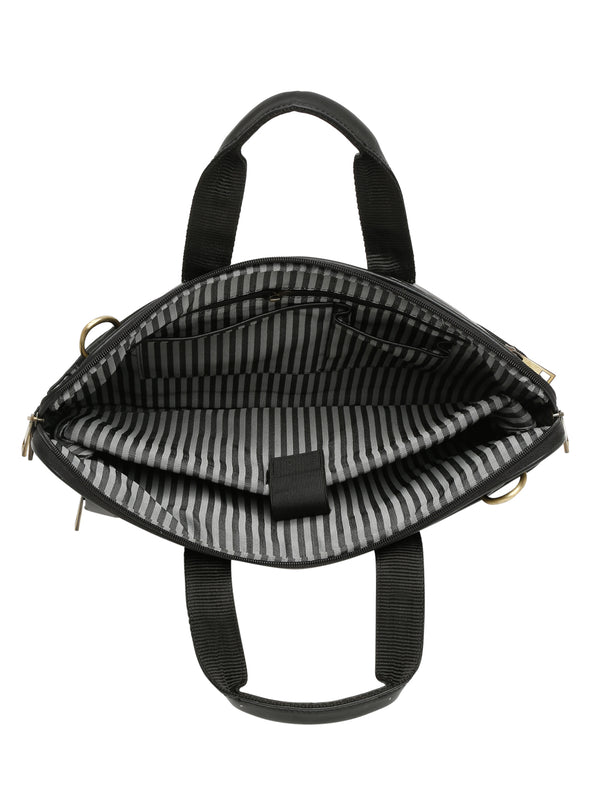 Unisex Black Textured Genuine Leather Laptop Bag - Image 5