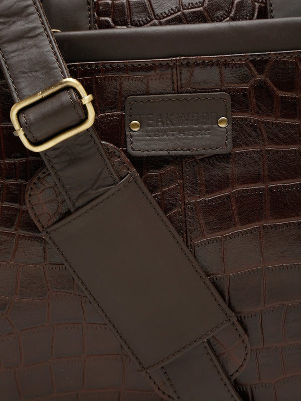 Unisex Brown Textured Genuine Leather Laptop Bag - Image 5