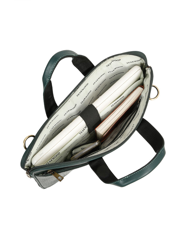 Unisex Green Croco Leather Laptop Bag - Image 4