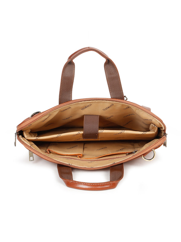 Unisex Tan Croco Leather Laptop Bag - Image 2