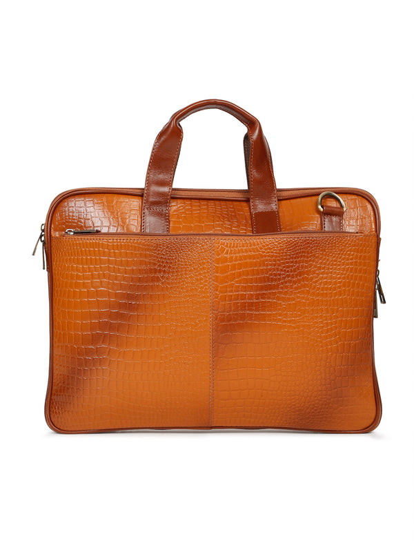 Unisex Tan Croco Leather Laptop Bag - Image 5