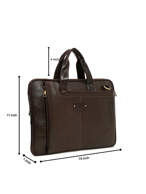 Unisex Brown Lizard Leather Structured laptop Bag - Image 2