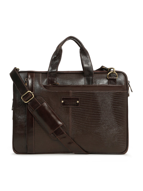 Unisex Brown Lizard Leather Structured laptop Bag - Image 3