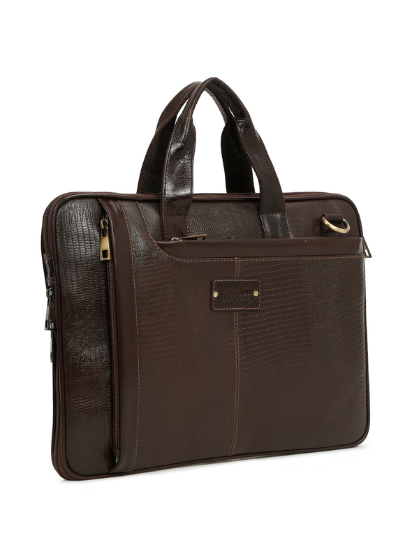 Unisex Brown Lizard Leather Structured laptop Bag - Image 4