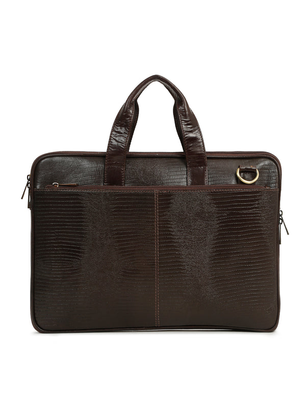 Unisex Brown Lizard Leather Structured laptop Bag - Image 5