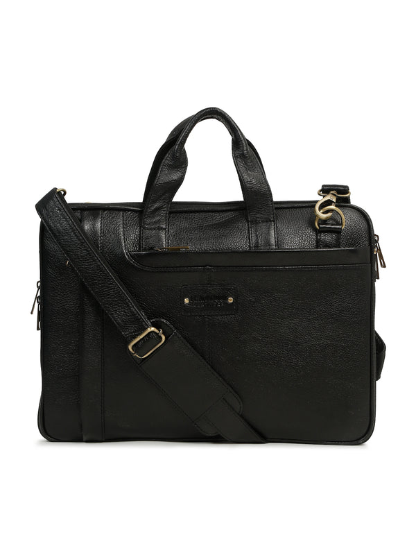Unisex Black Leather taxtured laptop Bag - Image 2