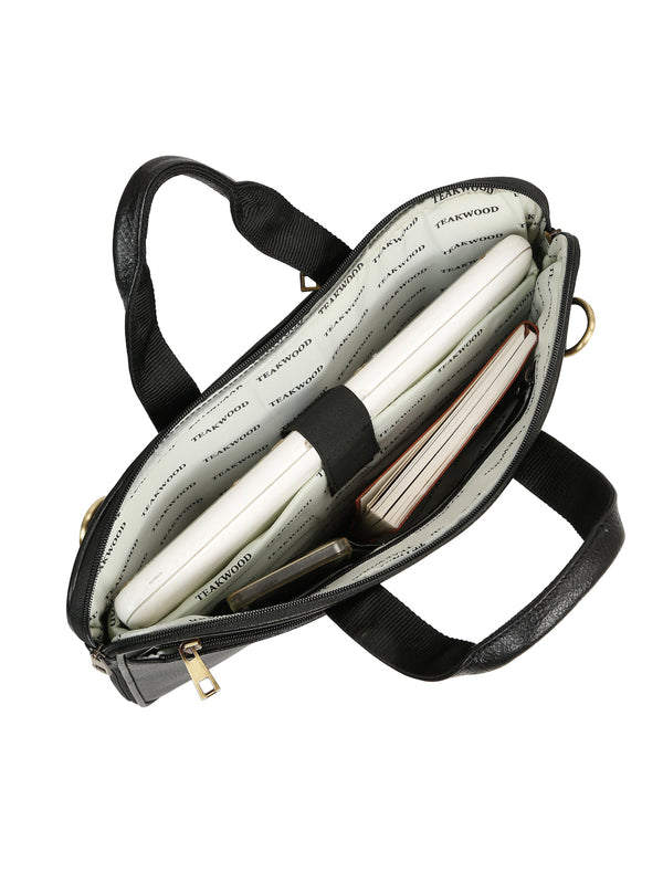 Unisex Black Leather taxtured laptop Bag - Image 3