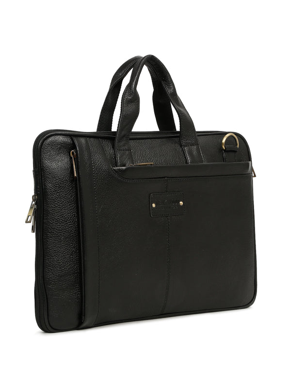 Unisex Black Leather taxtured laptop Bag - Image 4