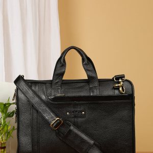 Unisex Black Leather taxtured laptop Bag