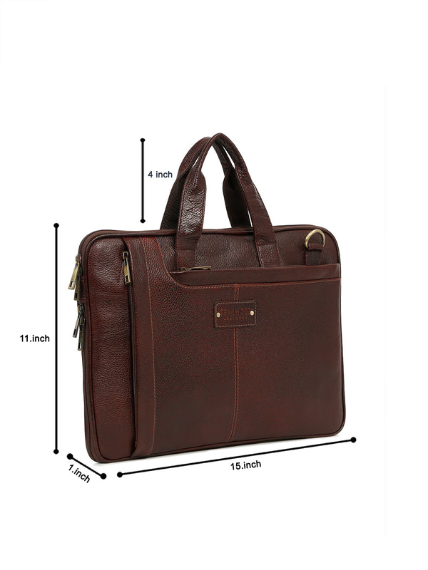 Unisex Brown Leather taxtured laptop Bag - Image 2