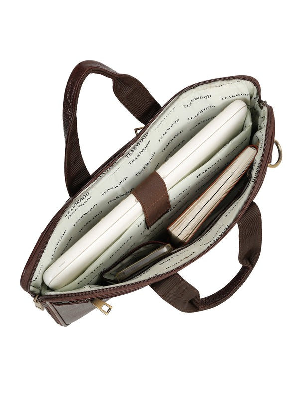 Unisex Brown Leather taxtured laptop Bag - Image 3
