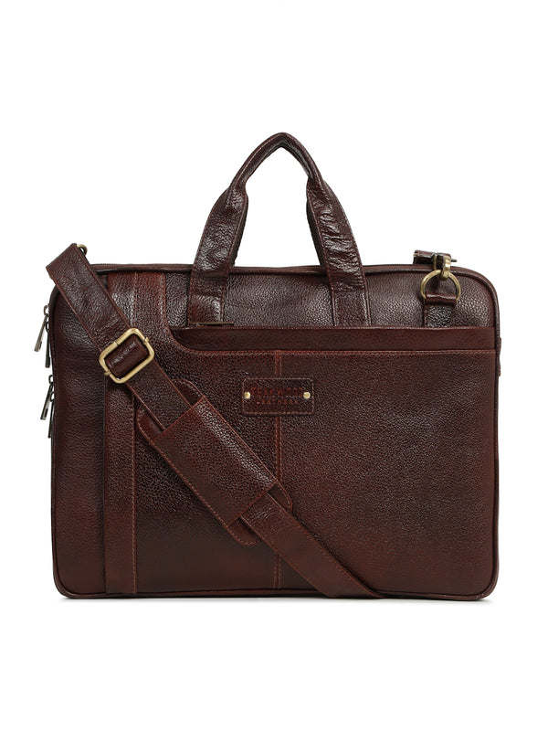 Unisex Brown Leather taxtured laptop Bag - Image 4
