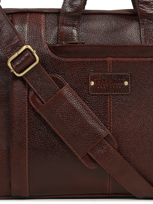 Unisex Brown Leather taxtured laptop Bag - Image 5