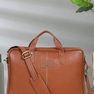 Teakwood Unisex Tan Leather Laptop Bag