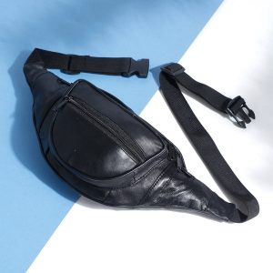 Teakwood Genuine Leather Black Waist Pouch