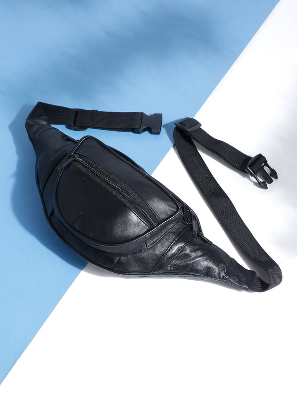 Teakwood Genuine Leather Black Waist Pouch