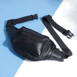 Teakwood Genuine Leather Black Waist Pouch