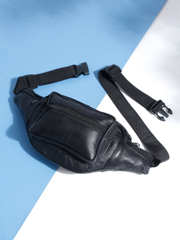 Teakwood Genuine Leather Black Waist Pouch
