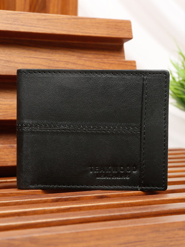 Men’s Dual-Texture Paneling Bifold Leather Wallet