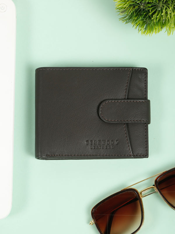 Men's Leather Bi-Fold Wallet with Snap Button Closure