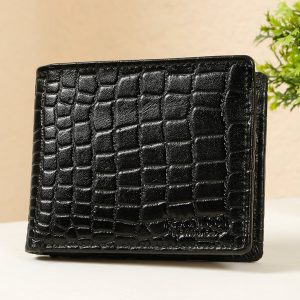 Men's Croco Texture Leather Bi-Fold Wallet