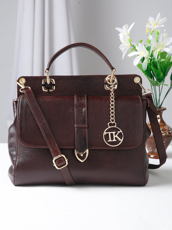 Teakwood Leathers Solid Structured Women Leather Handheld Bag - Image 5
