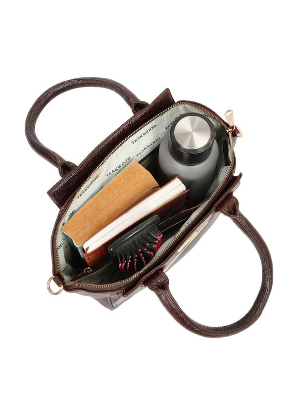 Women's Classy Textured Leather Handheld Bag - Image 4