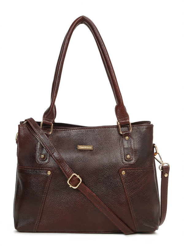 Women's Textured Leather Handheld Bag - Image 5